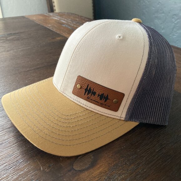Life's An Adventure, Enjoy The Ride Soundwave Beige/Gray/Amber Trucker Hat - Picture 2 of 4